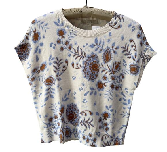 LOFT Sweaters - NEW WITH TAGS Loft Floral Refined Wedge Sweater Tee Ivory Brown Blue Size Small